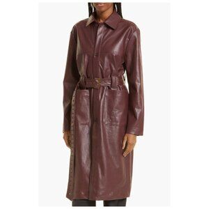 Honor the Gift Womens Belted Vegan Leather Trench Ruby Size XL NWT